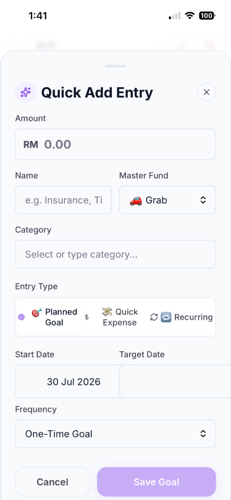 Sorted Add Entry Screen